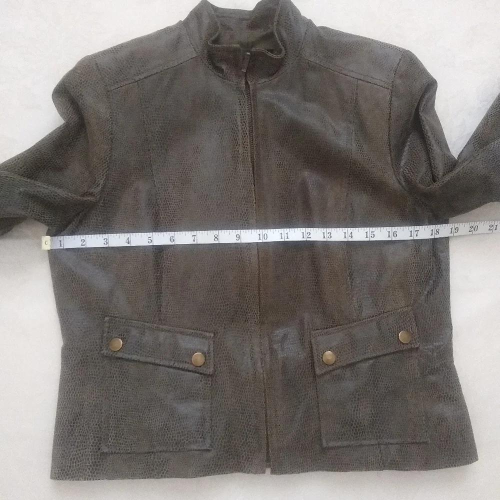 Distressed cracked leather croc finish moto biker jacket - Picture 4 of 7